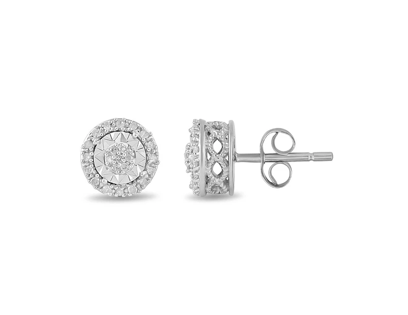 Bevilles Miracle Halo Circle Stud Earrings with 0.10ct of Diamonds in Sterling Silver