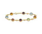 Bevilles 9ct Yellow Gold Silver Infused Multi Coloured Stones Bracelet - Yellow Gold