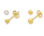 Bevilles 9ct Yellow Gold Silver Infused Stud Earring Set