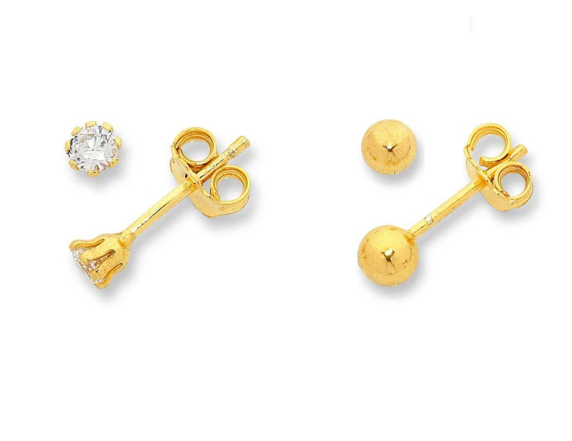 Bevilles 9ct Yellow Gold Silver Infused Stud Earring Set