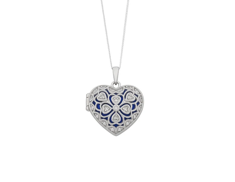 Bevilles 45cm Sterling Silver Cubic Zirconia Heart Locket Necklace Pendant - Sterling Silver