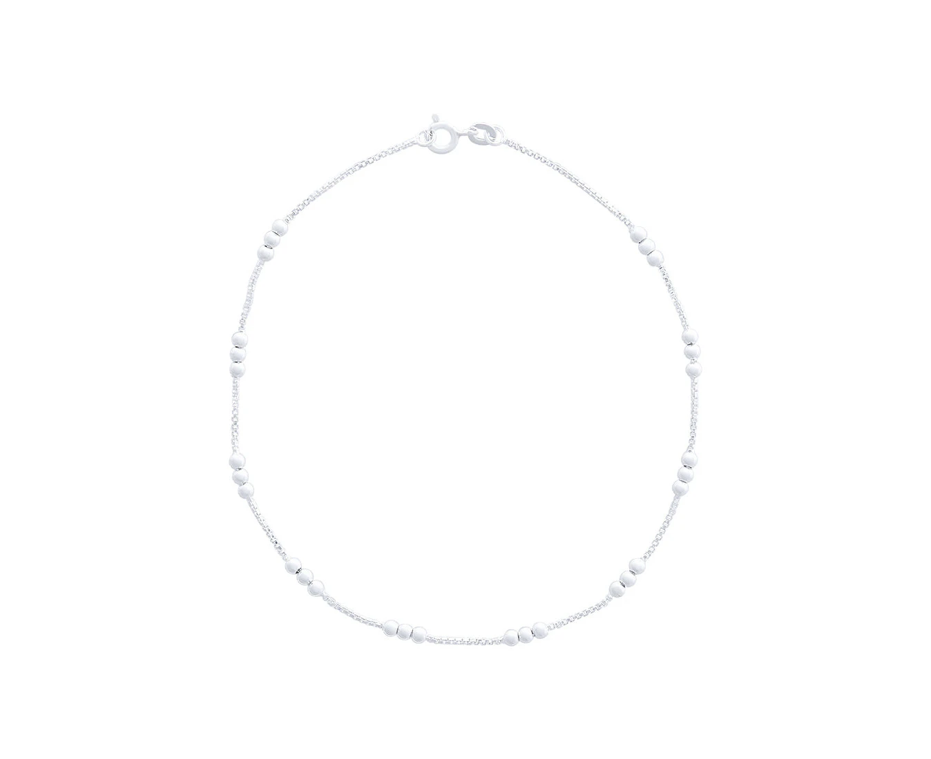 Bevilles 25cm Sterling Silver Ball Station Chain Anklet