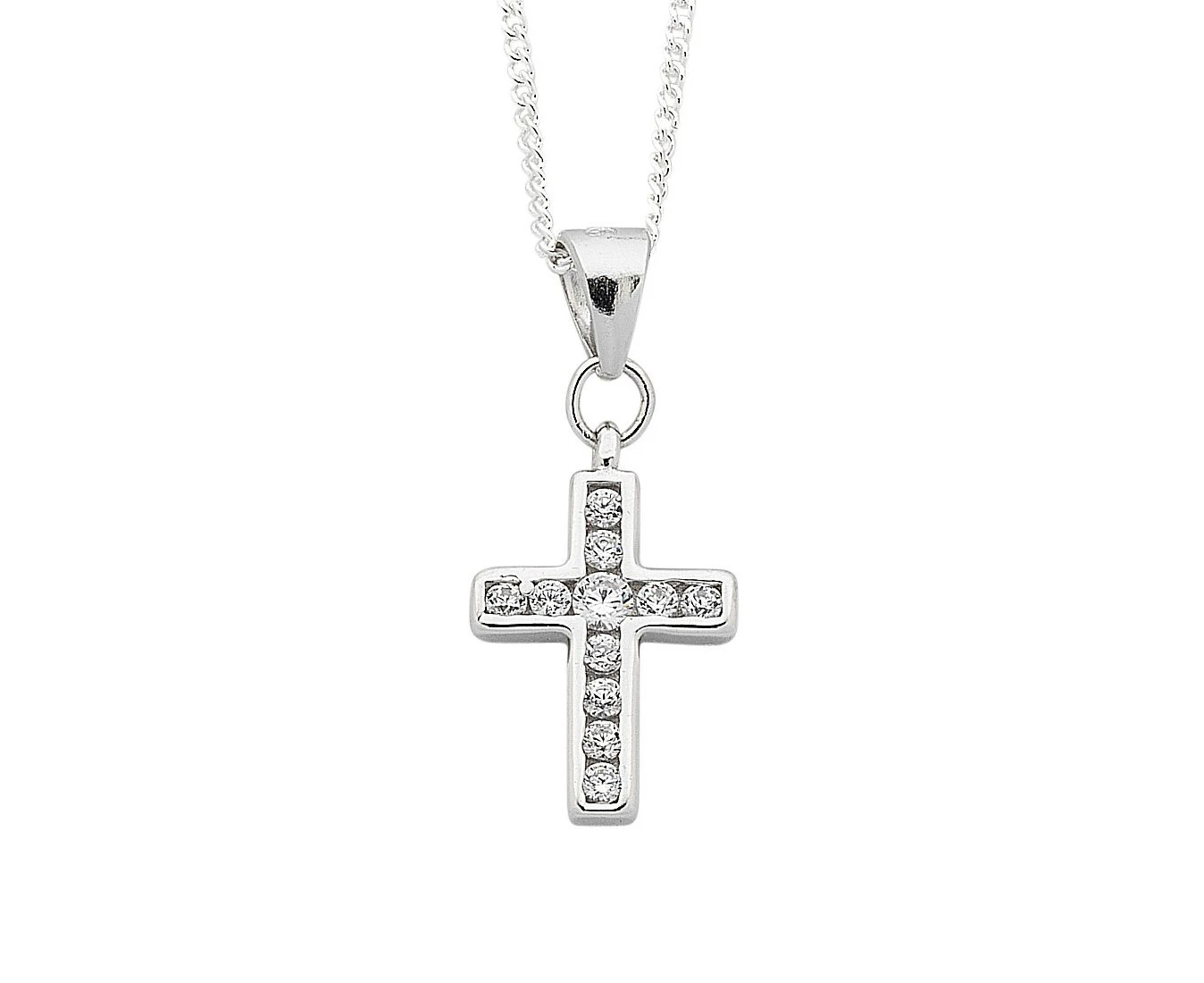 Bevilles 45cm Cross and Heart Rosary Necklace with Cubic Zirconia