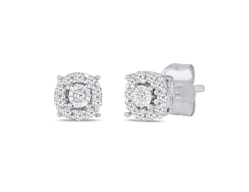 Bevilles Tia Miracle Halo Diamond Stud Earrings in 9ct White Gold