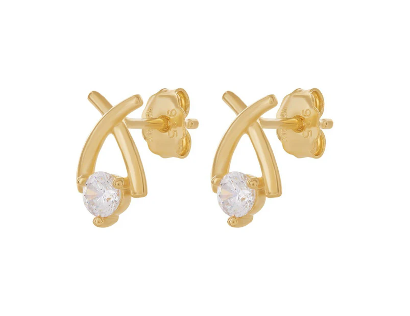 Bevilles 9ct Yellow Gold Silver Infused Stud Earrings