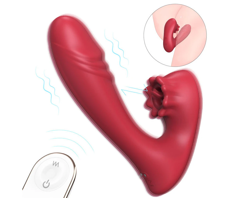 Handy Rechargeable Adult Toy for Women Powerful Tongue Vibration and Sucking Toys S371-WineRed