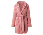 Women Night Gown Solid Color with Hat Long Sleeve Above Knee Comfortable Plush Thick Cardigan Hooded Women Sleeping Gown for Home Wear - Pink