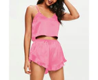 2Pcs/Set Sexy Sleepwear Set Pullover Plus Size Flounced Edge Sling Shorts Women Accessory - Pink