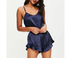 2Pcs/Set Sexy Sleepwear Set Pullover Plus Size Flounced Edge Sling Shorts Women Accessory - Navy Blue
