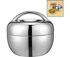 2 Layer Stainless Steel Thermo Thermal Insulated Lunch Box With Handle For Kids School Office Food Storage Boxes 800ml (silver 1pc