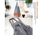 Net Cotton String Shopping Bag, Reusable Mesh Market Tote Organizer For Grocery Shopper Produce Storage Beach2pcs-black