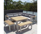 Outdoor Balmoral Outdoor Aluminium Lounge And Dining Setting With Bar Cart - Outdoor Aluminium Lounges - White with Textured Grey