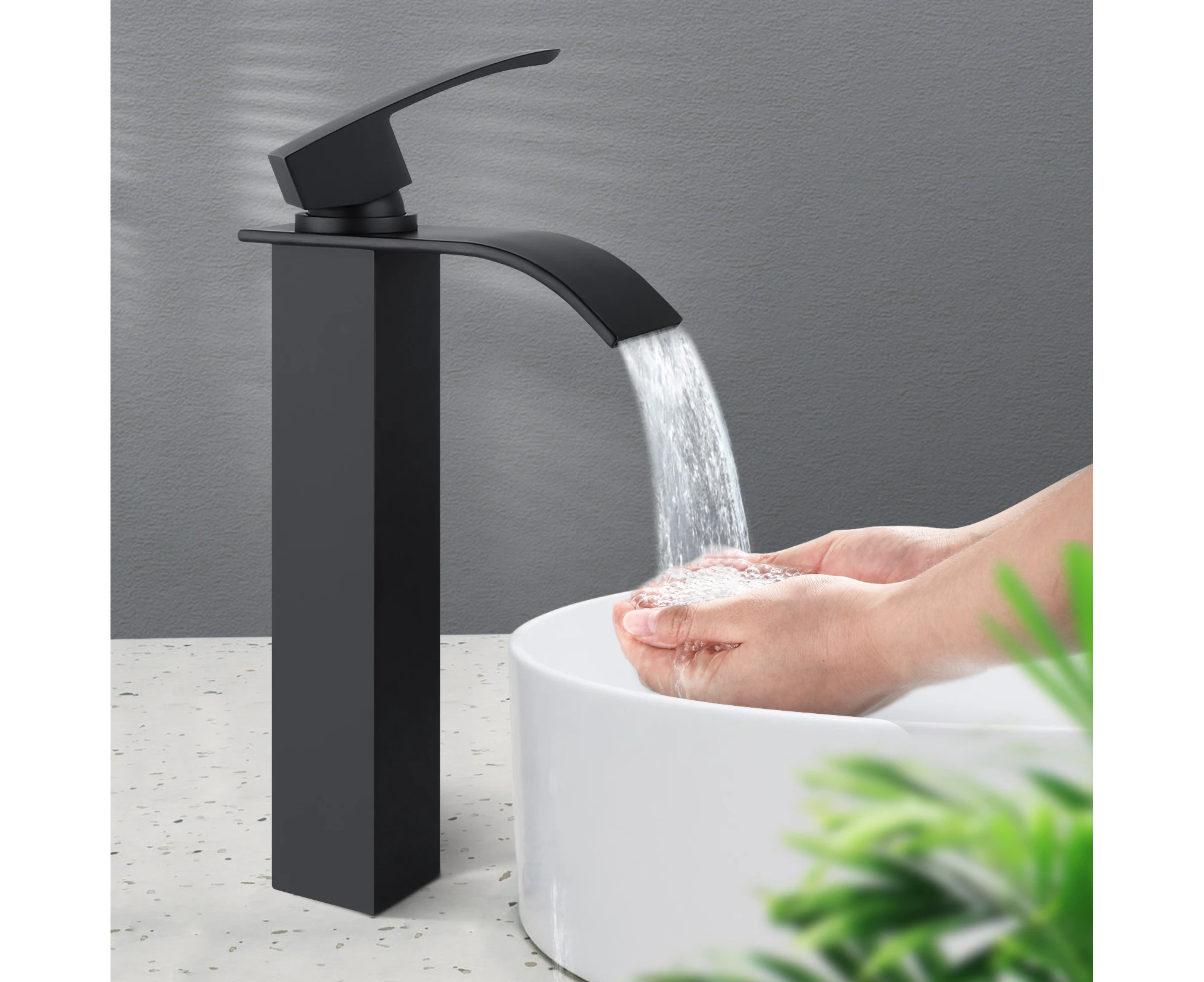 Tall Basin Mixer Tap Taller Waterfall Counter Vanity tap Bathroom Sink Faucets Black