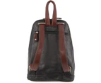 Milleni Ladies Genuine Italian Leather Backpack Bag Twin Zip - Black/Chestnut