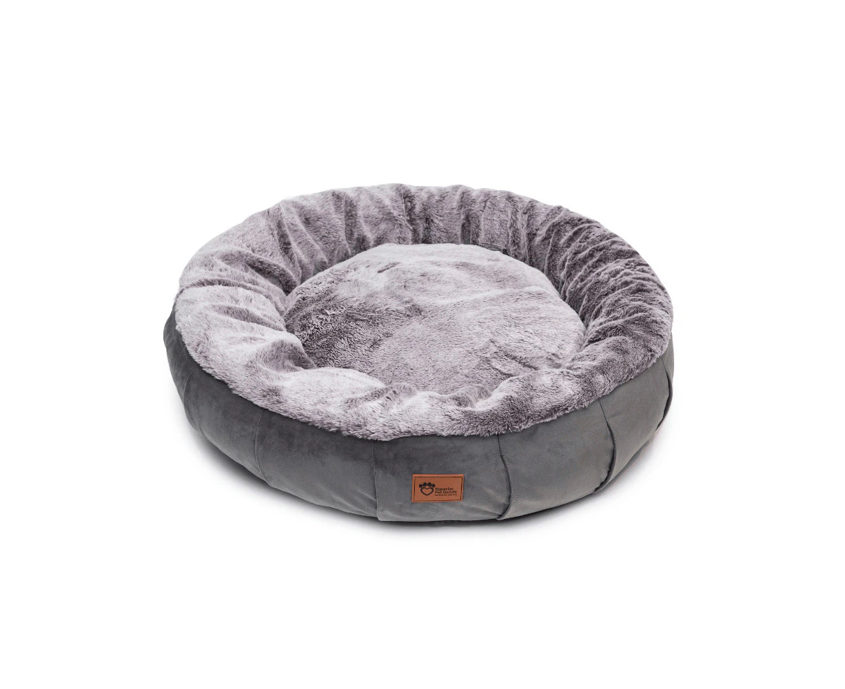 Superior Pet Plus Harley Pet/Dog Bed Grey Faux Rabbit Fur & Velvet Medium 60cm