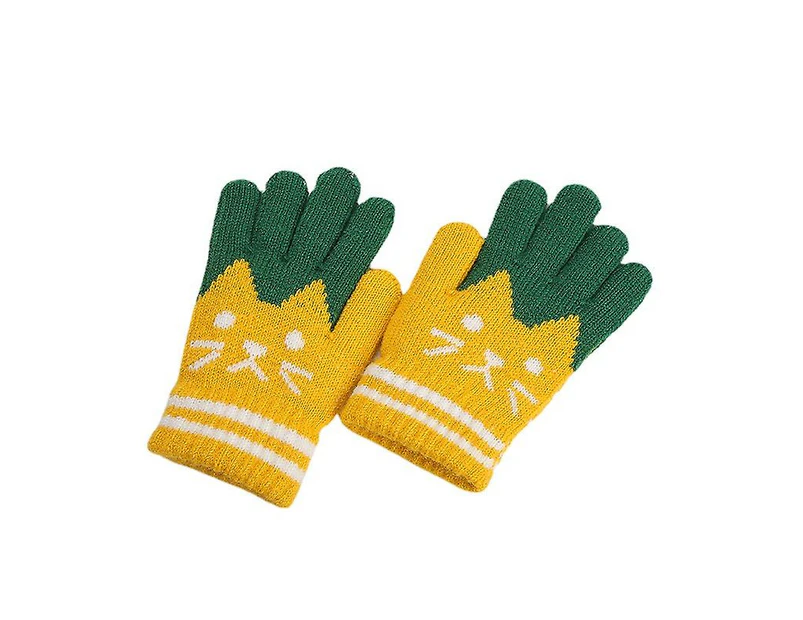 Kids Winter Warm Gloves Knitted Cute Cat Design Gloves Full Finger Stretchy Gloves For  Boys And Girls4setmulti-color