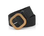 Straw Woven Elastic Stretch Waist Belts For Women Dresses, Fashion Boho Ladies Braided Skinny Belt1pcsblack