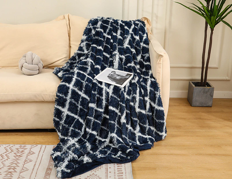 Tie-dye Blanket, Sofa Rainbow Blanket, Winter Double-layer Gift Plush Blanket, Crystal Blanket 130x160cm,Dark Blue Plaid