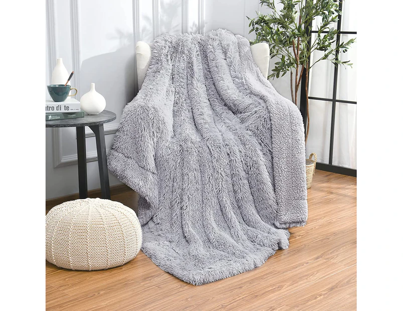 Super Soft Shaggy Longfur Faux Fur Blanket, Fuzzy Throw Blanket for Bed,  Washable Warm Furry Throw Blanket for Couch Sofa Chair Home Decor, 51"x63" Grey