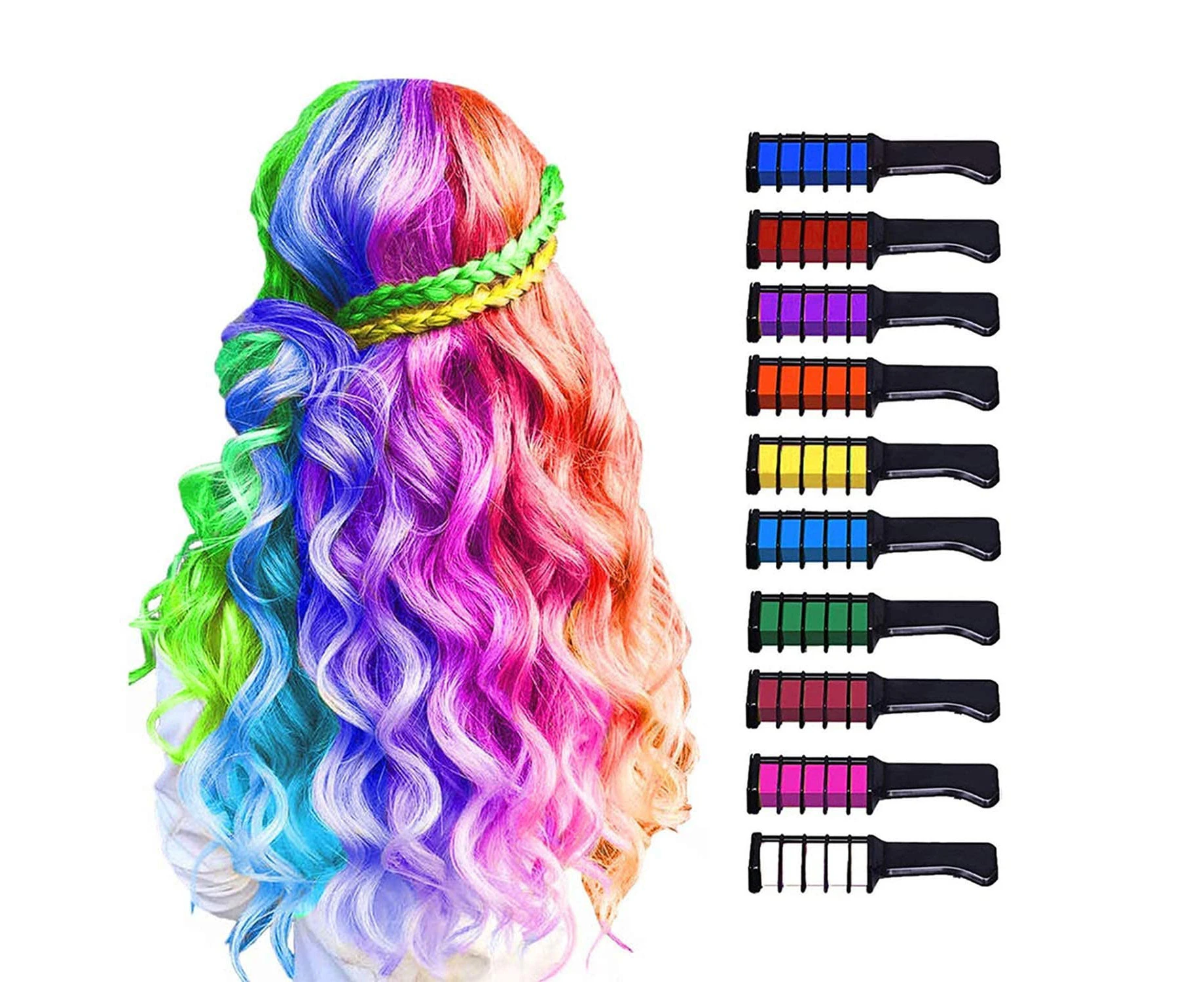 10 Color Temporary Bright Hair Chalk Comb Set - 8 9 10 11 12 year old girl Birthday Gifts Halloween Costume Cosplay Party Favors for