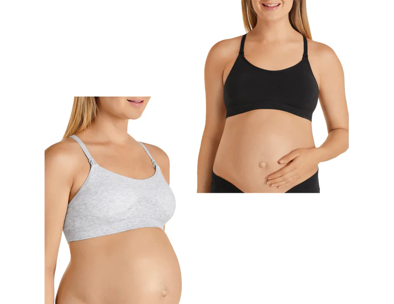 2x Bonds Maternity Nursing Breastfeeding Pregnancy Crop Bra Black Grey