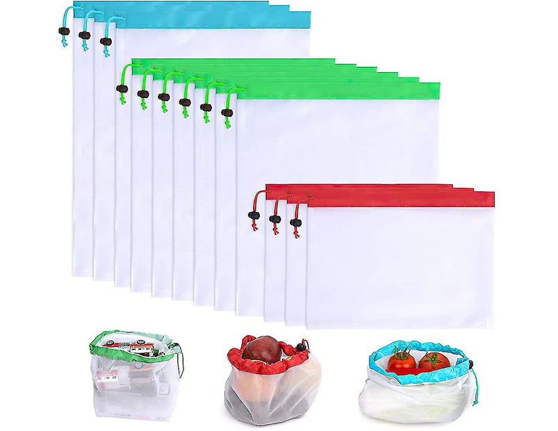 Reusable Mesh Bags, Eco Friendly Vegetable Bags, Fruit And Vegetable Storage (12 Pcs, Red,green,blue)