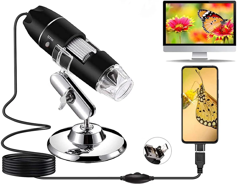 USB Digital Mikroskop, 1080P Kamera 50x-1600x Vergrößerung endoskop 8 LED-Leuchte Mini-Handmikroskop mit Ständer Ideal für Kinder