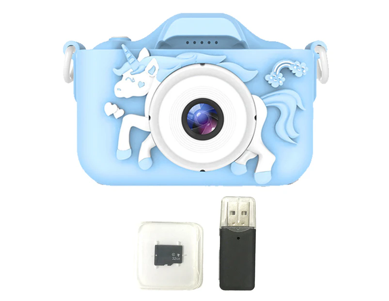 Cute cartoon children's digital camera fall proof-Unicorn blue