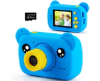 Kids Camera for Boy Blue Bear Cartoon Birthday Children Toy Toddler Camera 3-10 Year Old Starter Kids Digital Camera-Mini Bear Blue32g