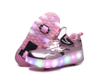 Roller Shoes with Wheels for Boys Girls Kids Skates Sneakers LED Light Rechargeable - Pink