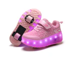 Roller Shoes with Wheels for Boys Girls Kids Skates Sneakers LED Light Rechargeable - Pink