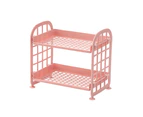 Desktop Rack Cosmetic Storage Holder, 2-Tier Multifunctional Plastic Shelf Makeup Organizer-pink