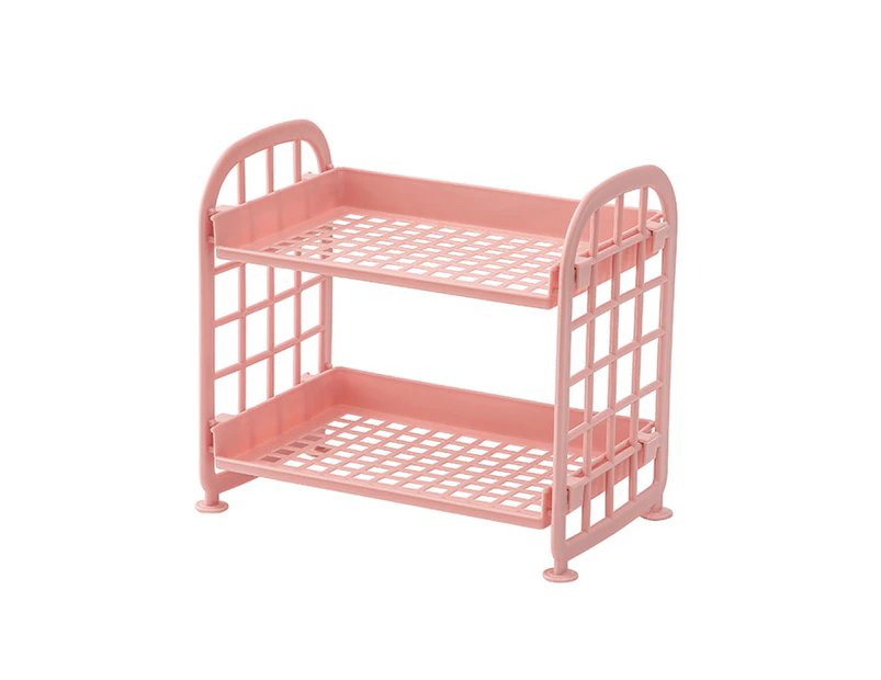 Desktop Rack Cosmetic Storage Holder, 2-Tier Multifunctional Plastic Shelf Makeup Organizer-pink