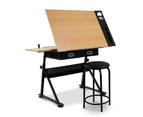 Artiss Tilt Drafting Table Stool Set - Natural & Black