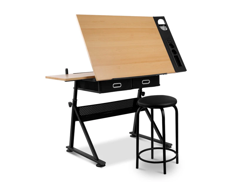 Artiss Tilt Drafting Table Stool Set - Natural & Black