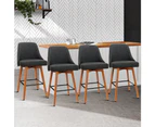 Artiss Set of 4 Wooden Fabric Bar Stools Square Footrest - Charcoal