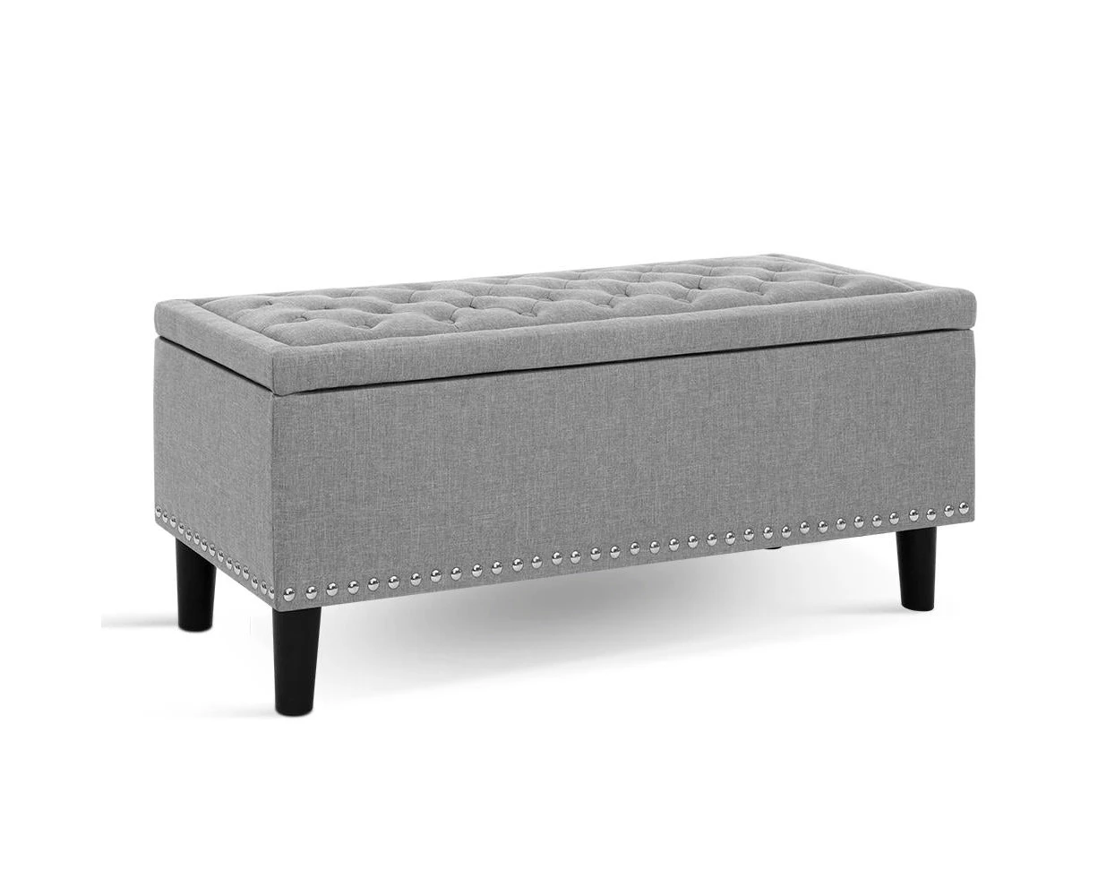 Artiss Storage Ottoman Blanket Box Linen Fabric Chest Foot Stool Toy Bench Grey