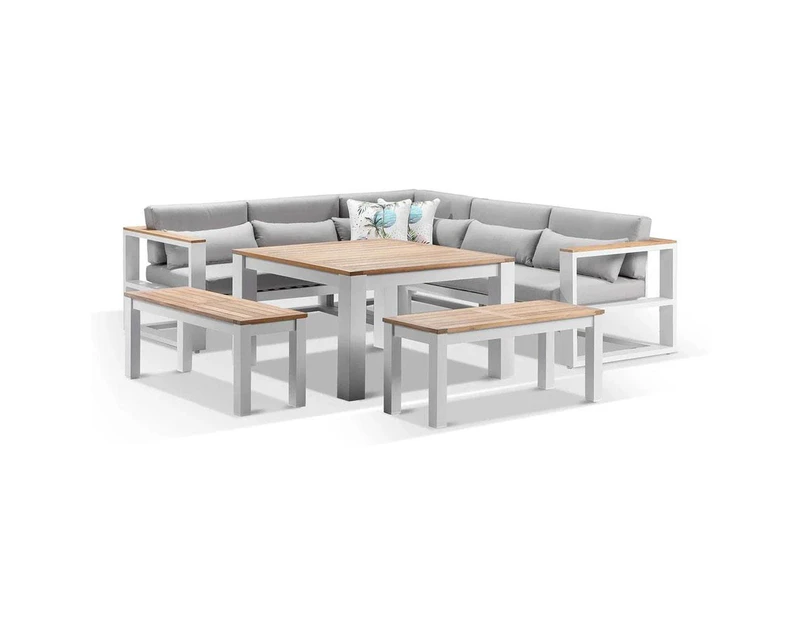 Outdoor Balmoral Outdoor Aluminium Lounge And Dining Setting - Outdoor Aluminium Lounges - White with Textured Grey