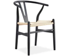 Anemone Set of 8 Wishbone Dining Chair Beech Timber Replica Hans Wenger - Black