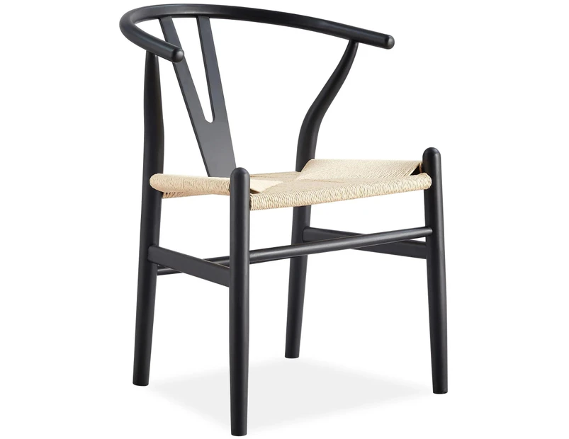 Anemone Set of 8 Wishbone Dining Chair Beech Timber Replica Hans Wenger - Black