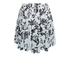 Beme Elastic Tie Waist Tiered Boho Skirt - Plus Size Womens - Black Floral