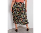 Beme Tie Waist Wrap Hi Lo Midi Skirt - Plus Size Womens - Black Leaf