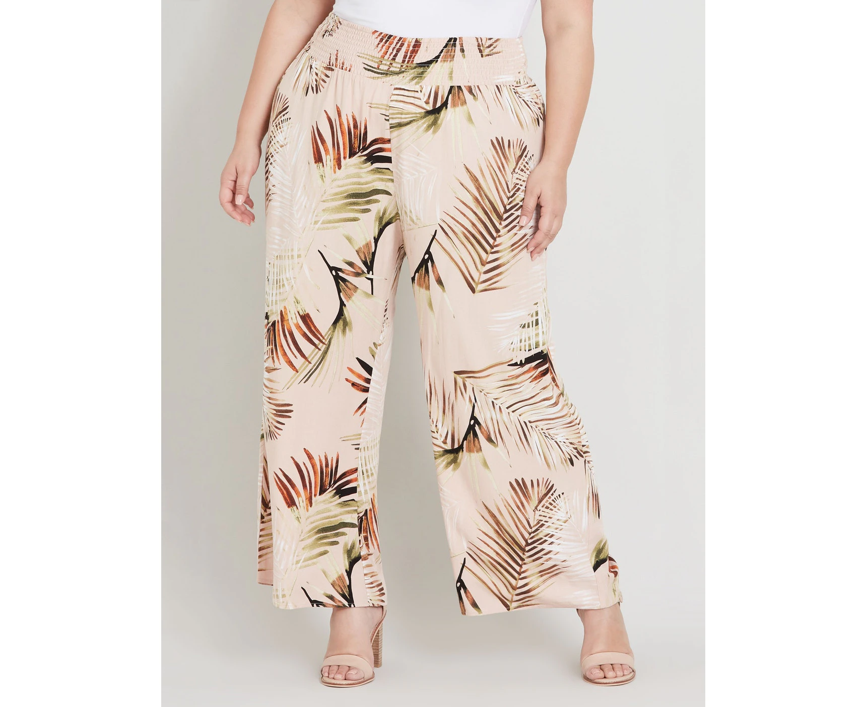 Beme Full Length Wide Leg Print Pant - Plus Size Womens - Pink Fern