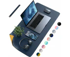 Navy Blue/Yellow-Desk Pad Desk Protector Mat - Dual Side PU Leather Desk Mat Large Mouse Pad, Writing Mat Waterproof Desk Cover Organizers Office Home
