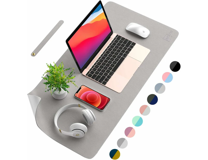 Gray/Silver-Desk Pad Desk Protector Mat - Dual Side PU Leather Desk Mat Large Mouse Pad, Writing Mat Waterproof Desk Cover Organizers Office Home Tabl