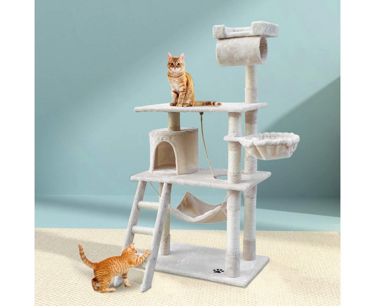 i.Pet Cat Tree 141cm Tower Scratching Post Scratcher Condo Wood House Bed Beige