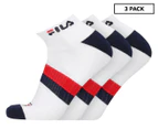 Fila Men's Corporate Logo Sports Ped Cushion Foot Cotton Rich Socks 3-Pack - White/Multi