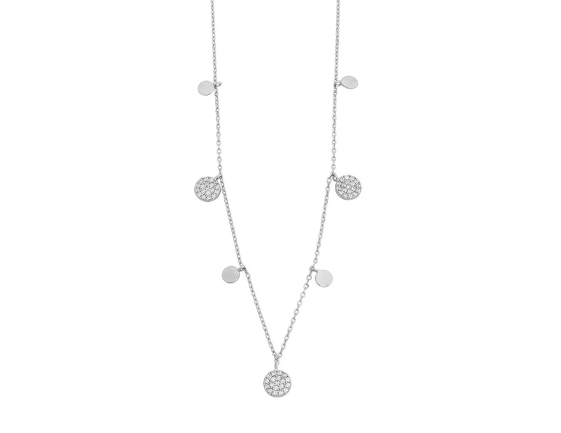 Bevilles Sterling Silver Plain and Large Cubic Zirconia Pave Disc Charm Necklace 0 - Sterling Silver