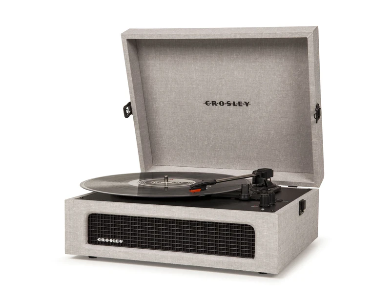 Crosley Voyager Portable Turntable - Grey + Bundled Record Storage Crate CR8017A-GY4