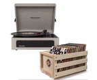 Crosley Voyager Portable Turntable - Grey + Bundled Record Storage Crate CR8017A-GY4